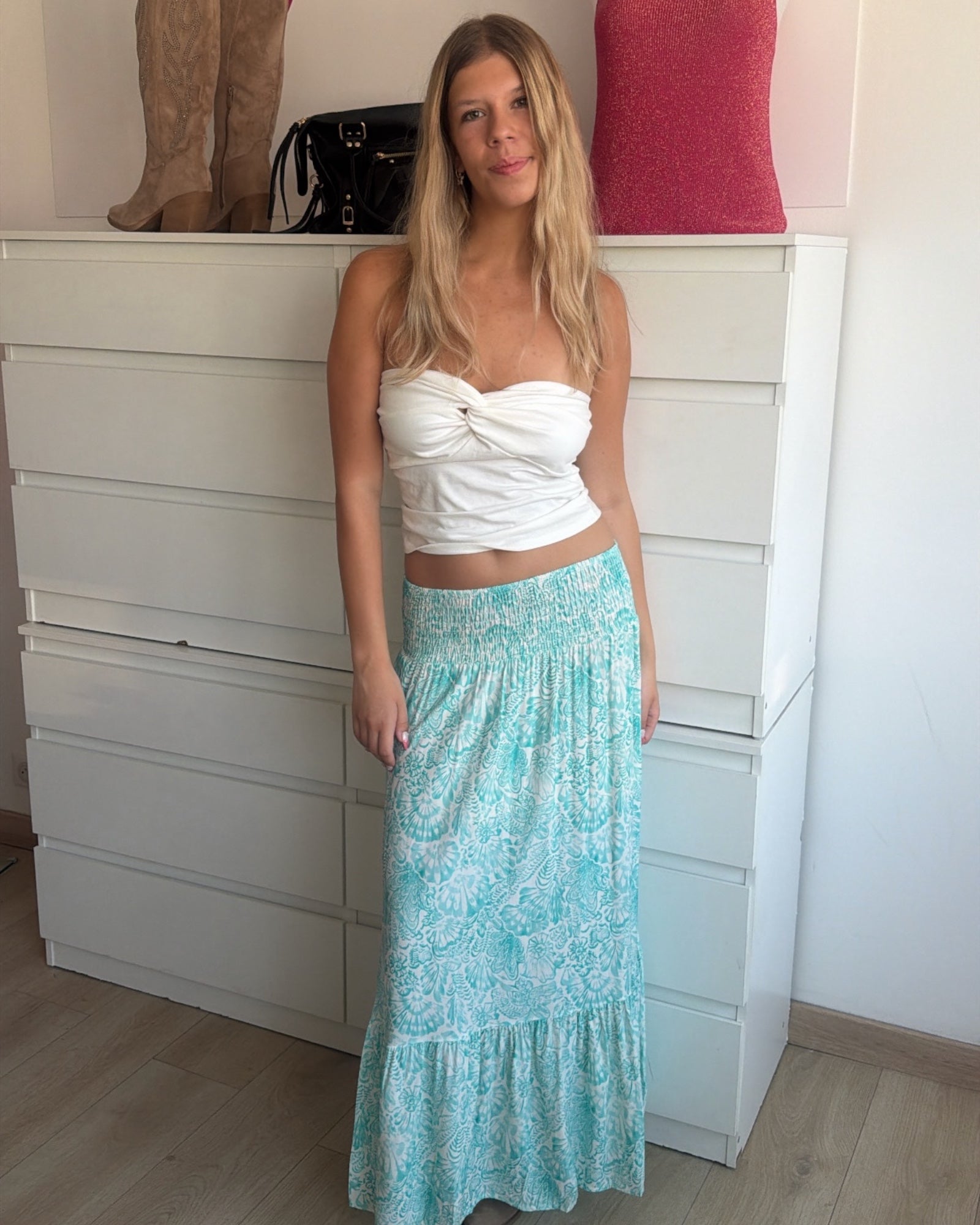 Jupe bohème longue BRENDA turquoise