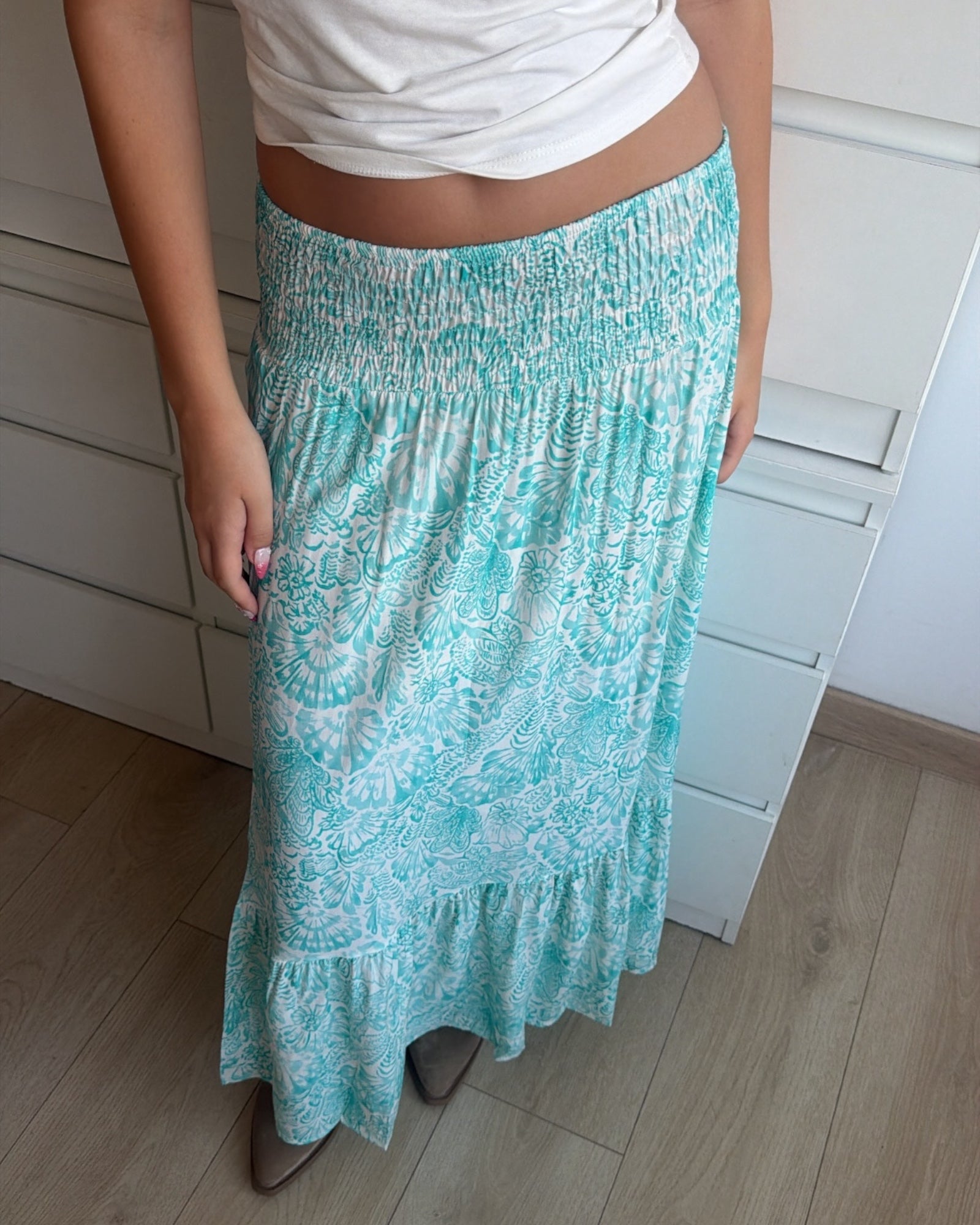 Jupe bohème longue BRENDA turquoise