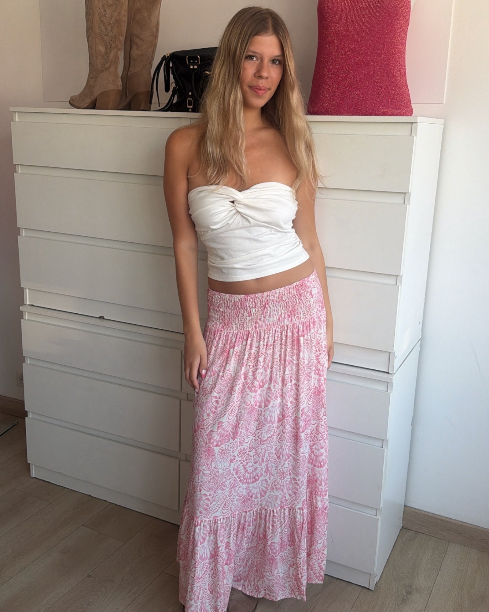 Jupe bohème longue BRENDA rose claire