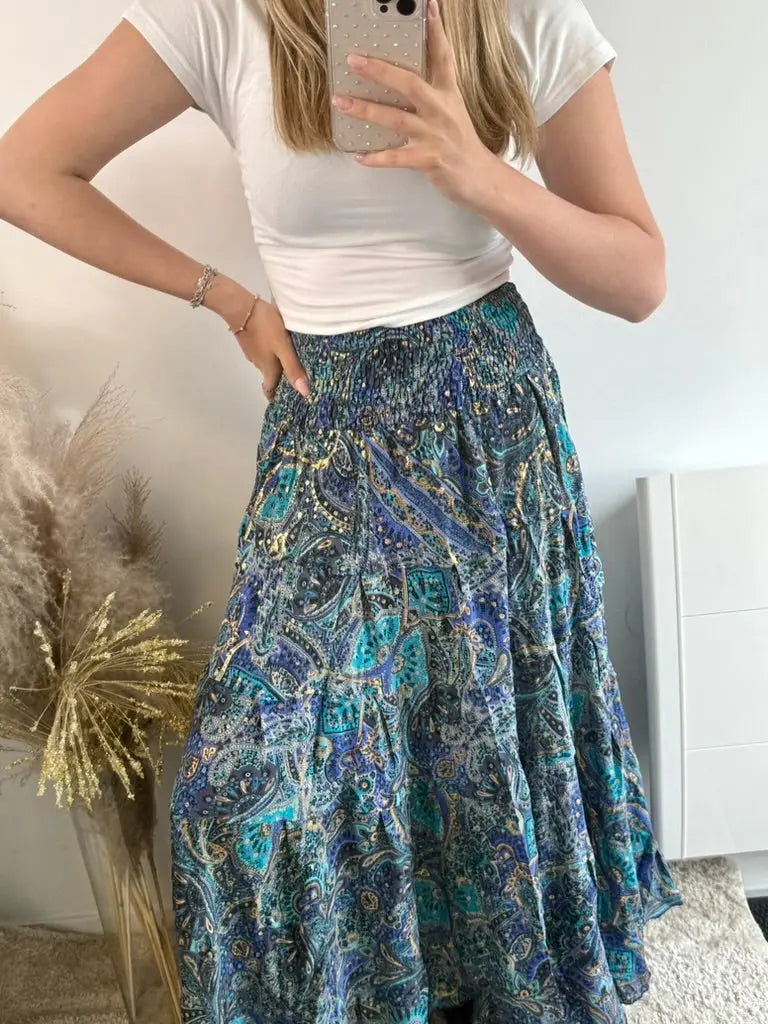 Jupe bohème Sara bleu foncé