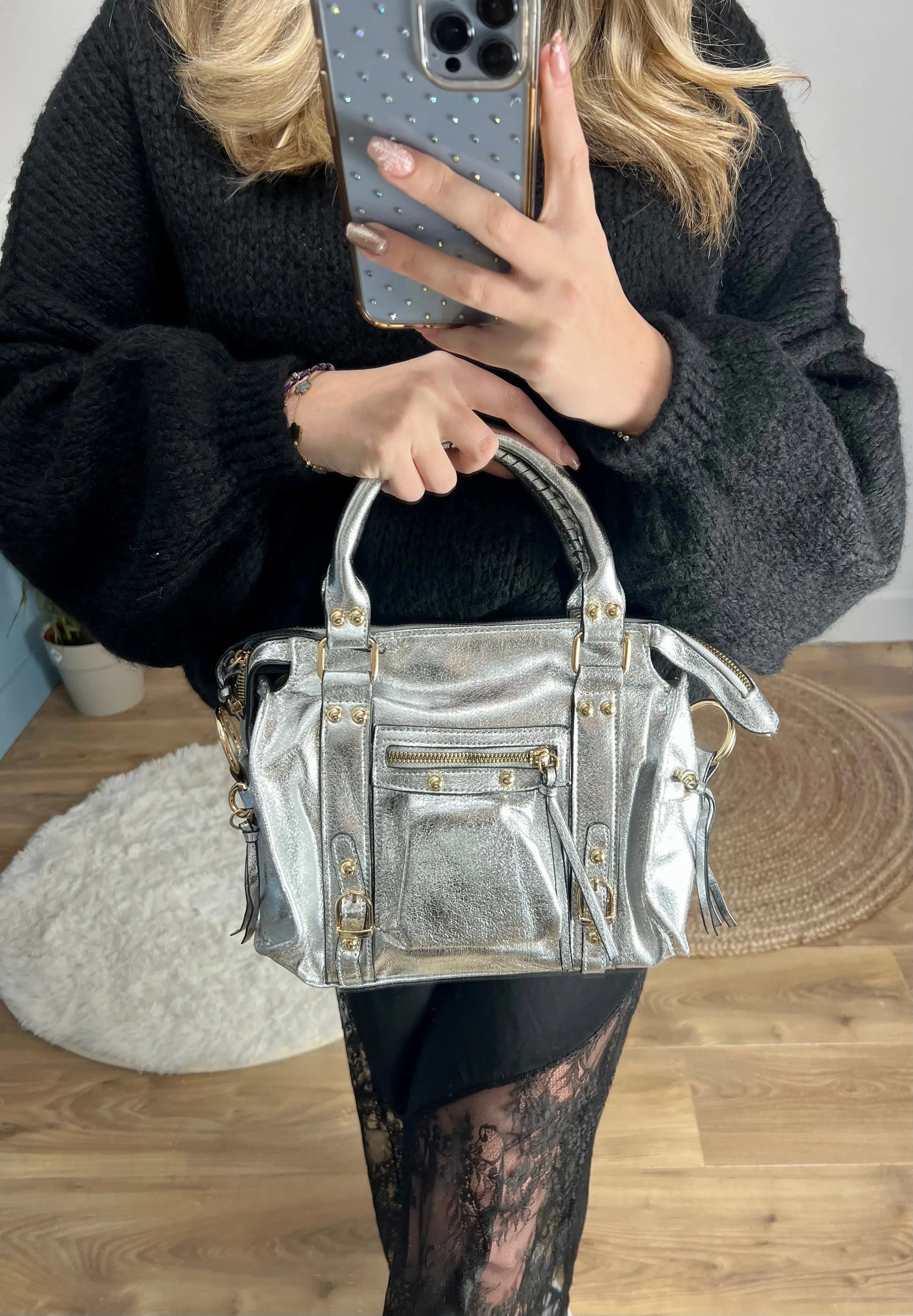 Petit sac Elsa silver brillant M
