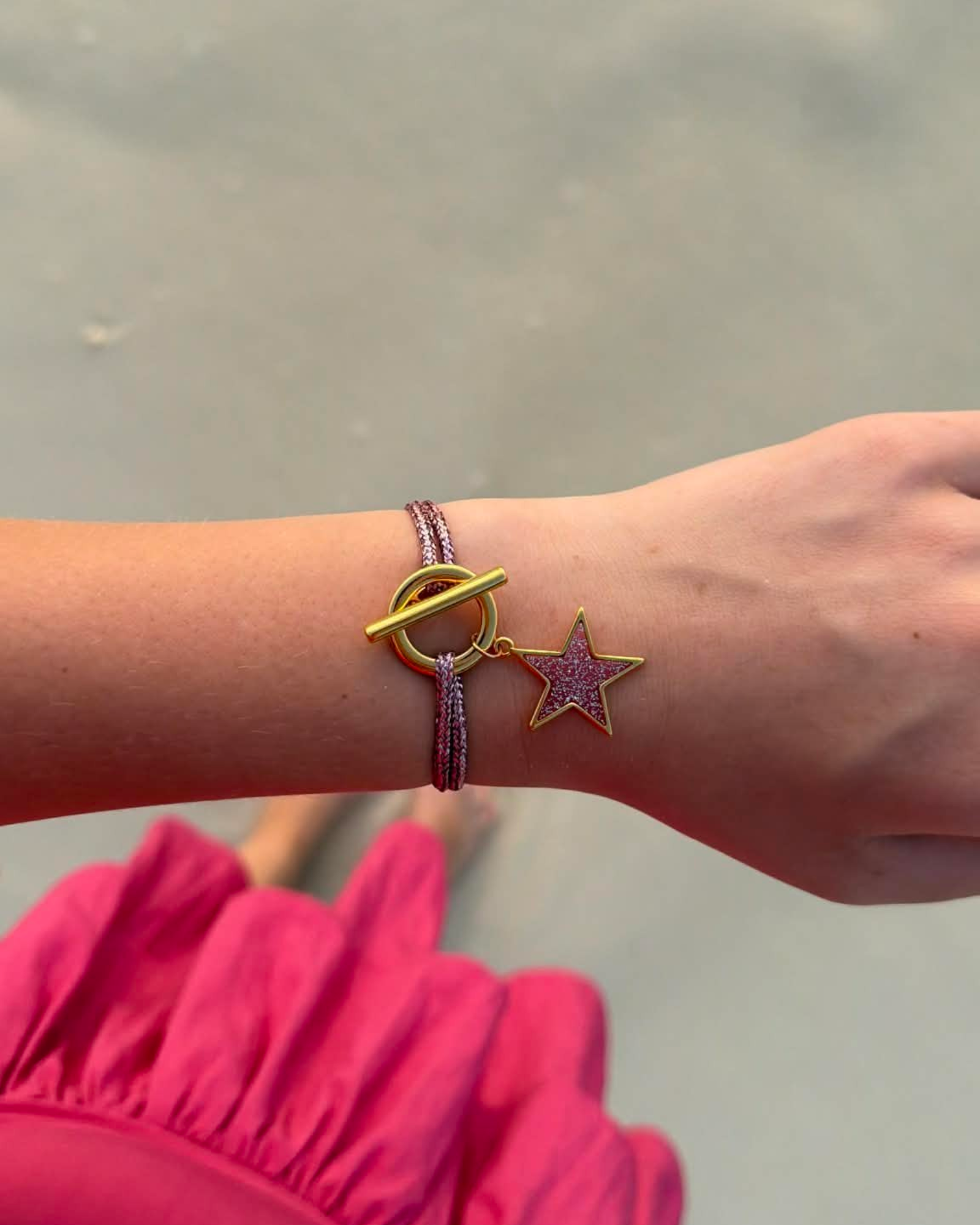 Bracelet LEONA rose cordon pailleté