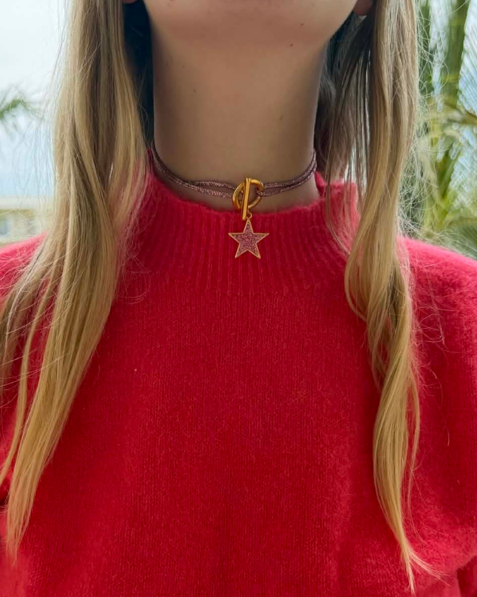 Collier LEONA rose cordon pailleté